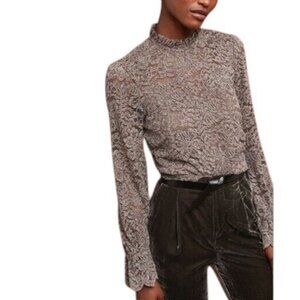 NWT Eri + Ali Delano Lace Mock Neck Top Size Large Taupe Anthropologie